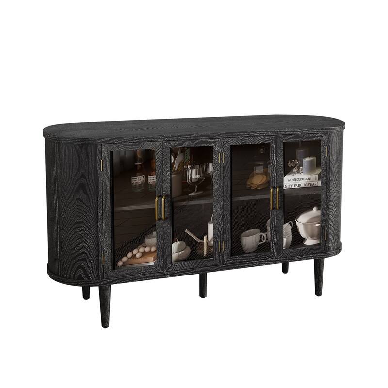 Farmhouse 60" Sideboard Cabinet with Glass Doors Adjustable Shelves for Stylish Kitchen Storage