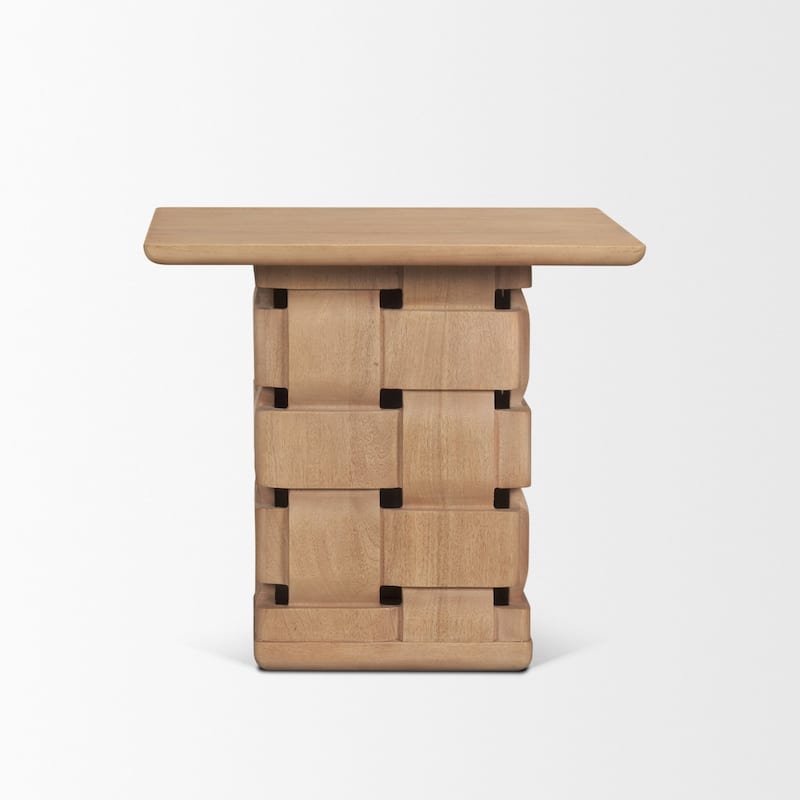 Trellyn Light / Dark Brown Wood w/ Carved Woven Base Square Accent Table - 22.0L x 22.0W x 20.0H