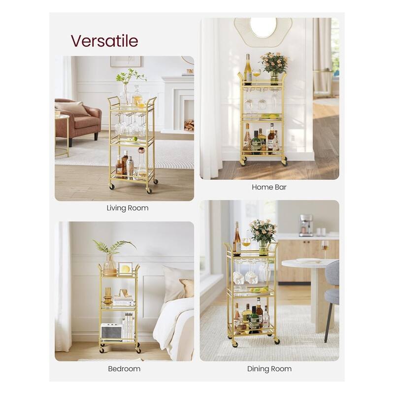 Home Bar Serving Cart, Small Bar Cart with 3-Tier Shelf