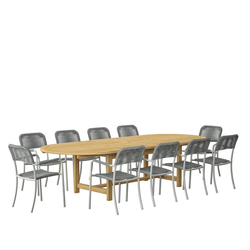 Amazonia Cardin Outdoor Patio Teak 11pc Dining Wood Set