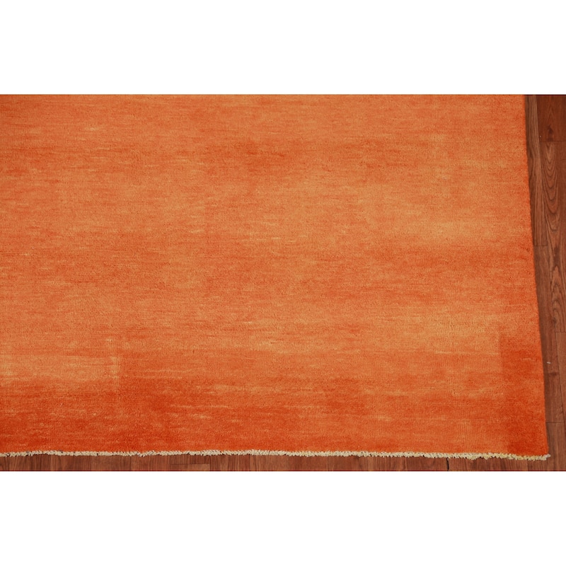 Hand Knotted Oriental 100% Wool Carpet Modern Solid Oranges & Rust Gabbeh Area Rug - 9' 2'' X 6' 0''