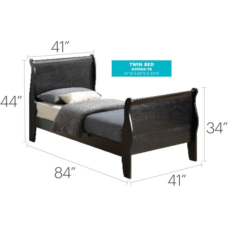 Black Twin Bed with Classic Transitional Design, Sleek Finish and Sturdy Build for Kids' or Guest Room Comfort