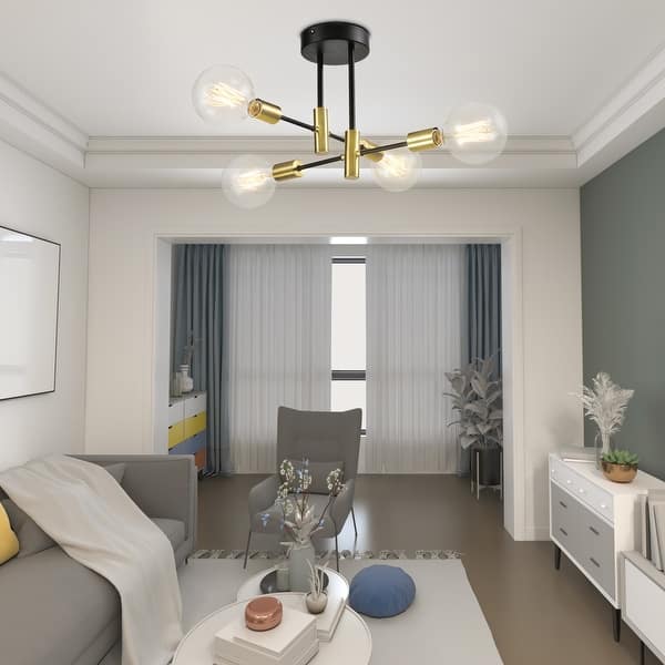 slide 2 of 9, Maxax 4 - Light Sputnik Modern Linear Chandelier with Wrought Iron Accents