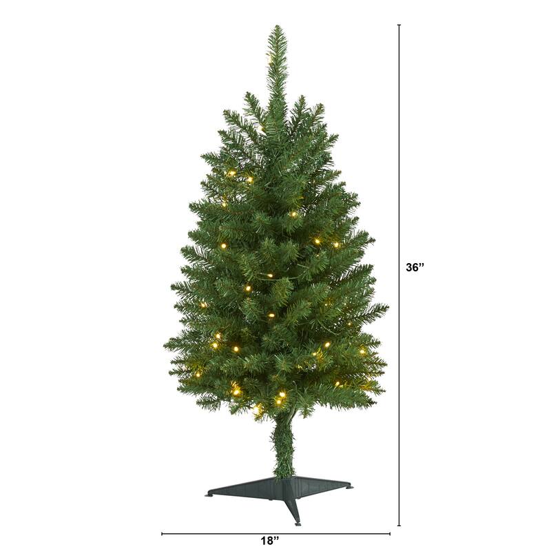 3' Pre-Lit Slim Green Mountain Pine Artificial Christmas Tree, Warm Clear LED Lights - 3 Foot