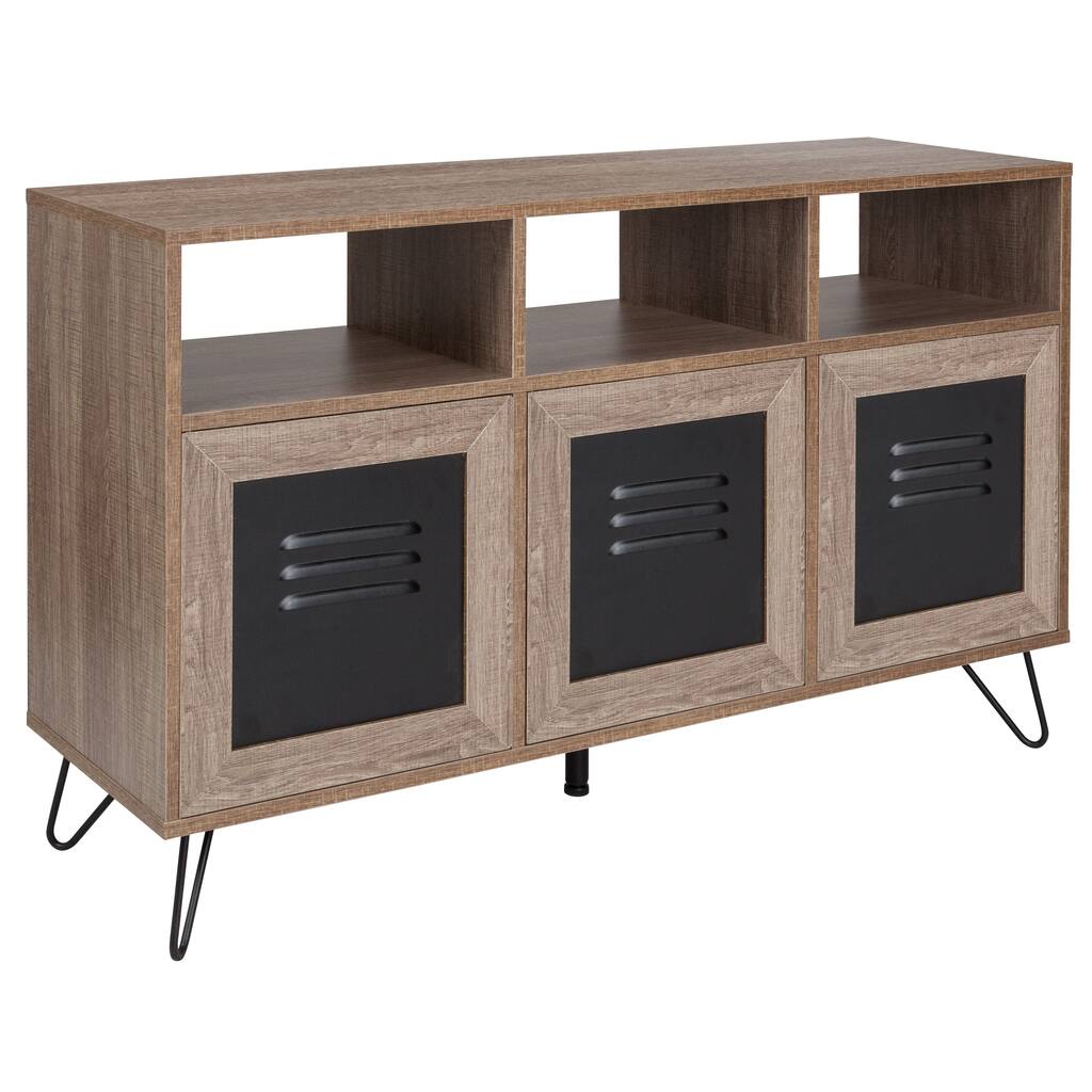 44"W 3 Shelf Storage Console/Cabinet with Metal Doors in Rustic Wood Finish
