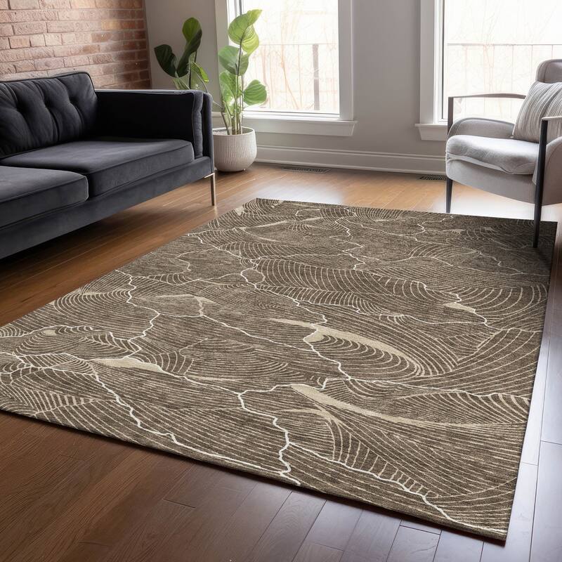 Machine Washable Indoor/ Outdoor Abstract Crackle Chantille Rug - Brown - 9' x 12'