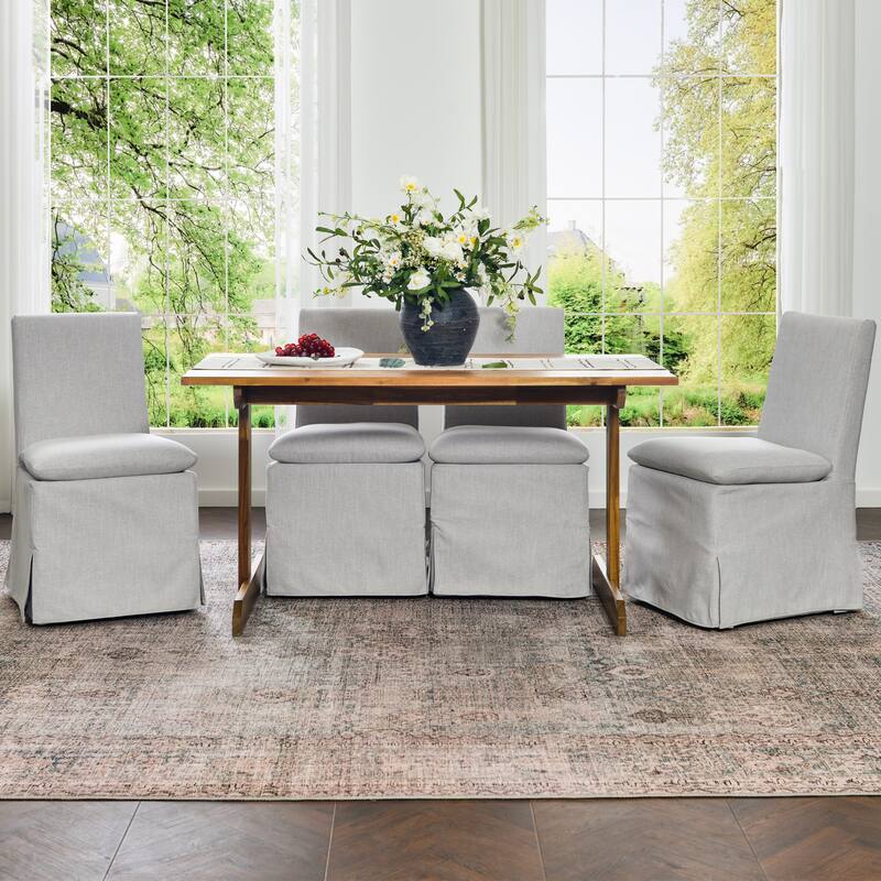 KINWELL Performance Fabric Slipcover Dining Chair Side Chair With Casters