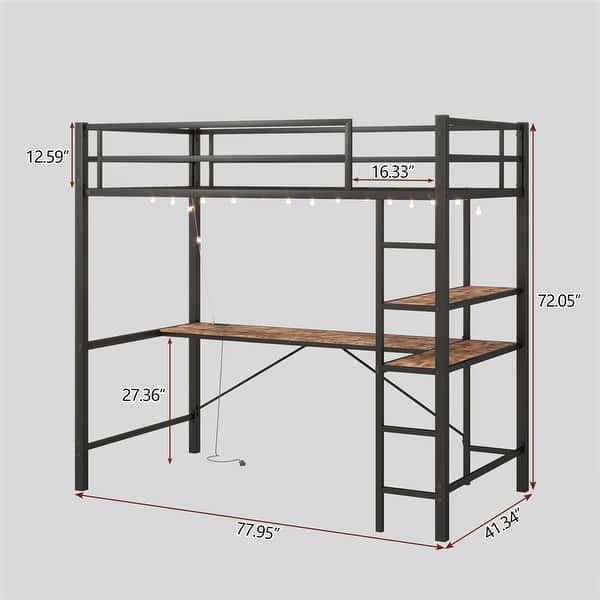 Twin Size Loft Bed with L Shaped Desk and Shelves,Charging Station