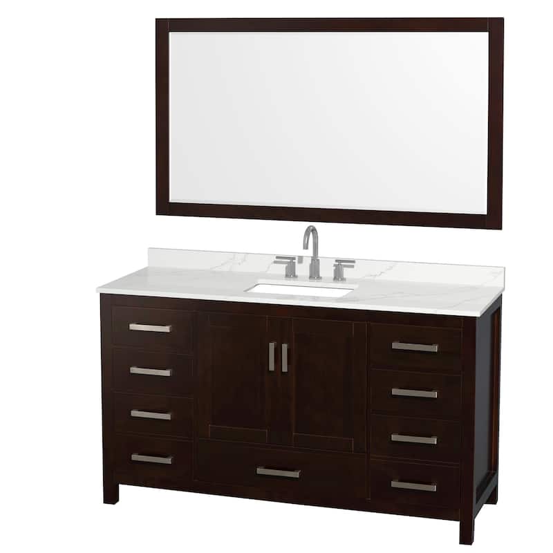 Wyndham Collection WCS141460S-QTZ-US3M58 Sheffield 60" Free Standing - Espresso / Giotto Quartz Top / Brushed Chrome