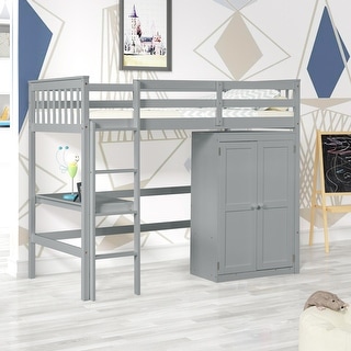 Modern Style Solid Pine Wood Twin Size Loft Bed with Desk and Wardrobe ...