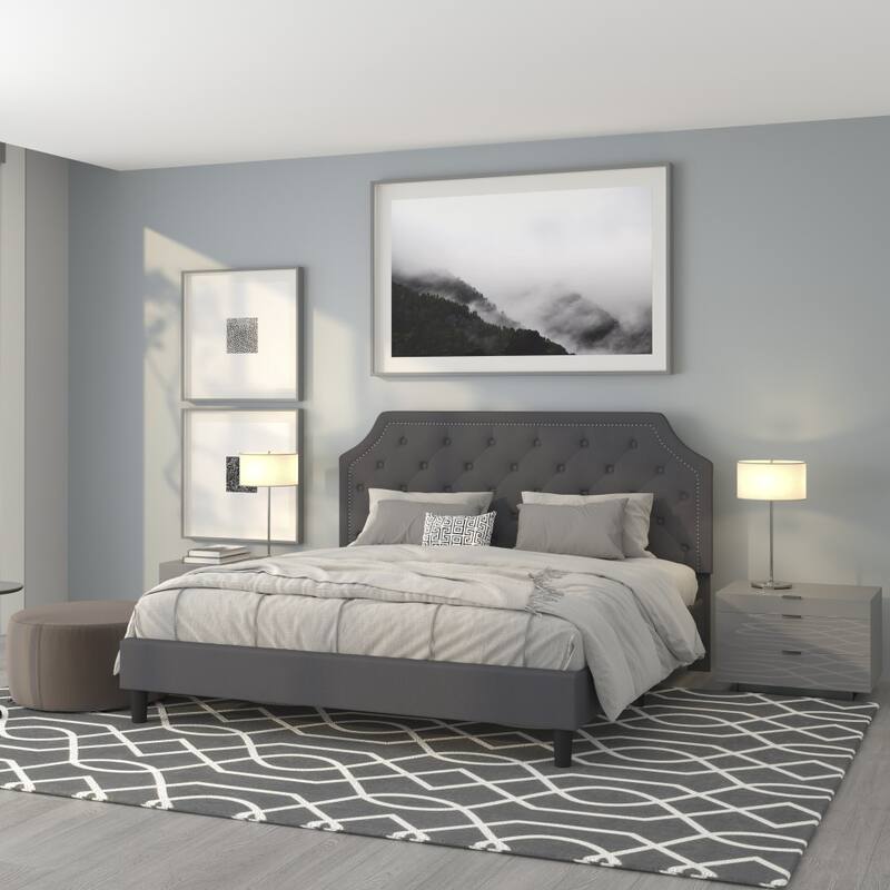 Arched Tufted Upholstered Platform Bed - Dark Gray