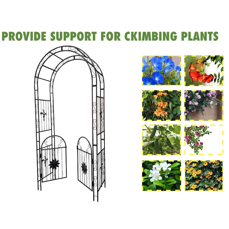 Metal Arch Garden Trellis with Doors for Climbing Plants