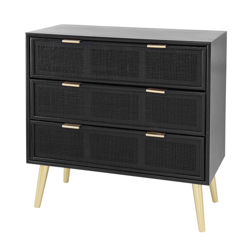 3-Drawer Woven Rattan Cabinet - 30.75" - Black