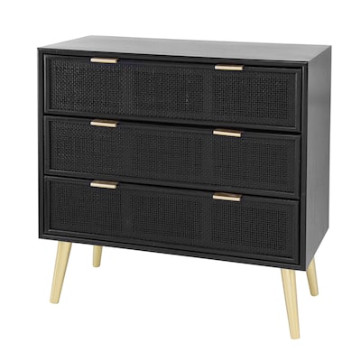 3-Drawer Woven Rattan Cabinet - 30.75" - Black
