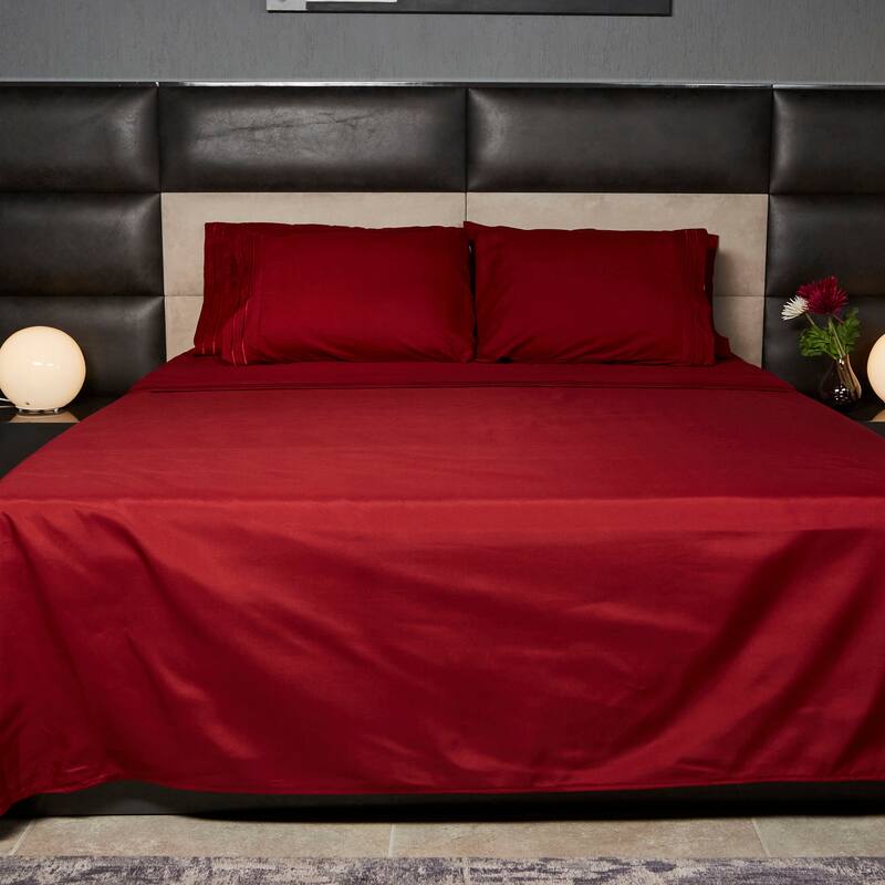 Authentic Hotel and Spa 1800 TC Brushed Microfiber Sheet Set with 4 Line Embroidery