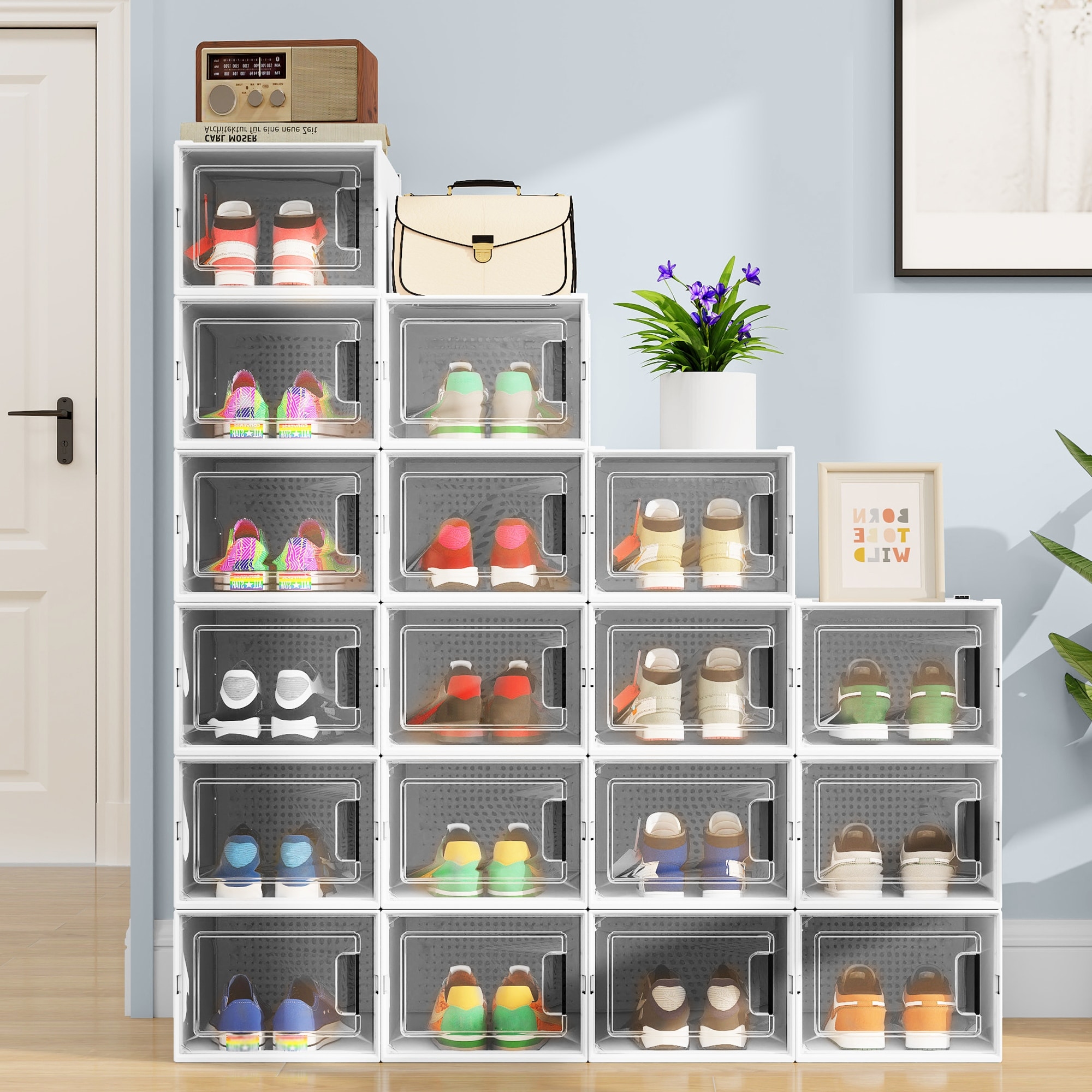 Moasis 18 PCS Large Shoe Organizer Box Stackable Rack