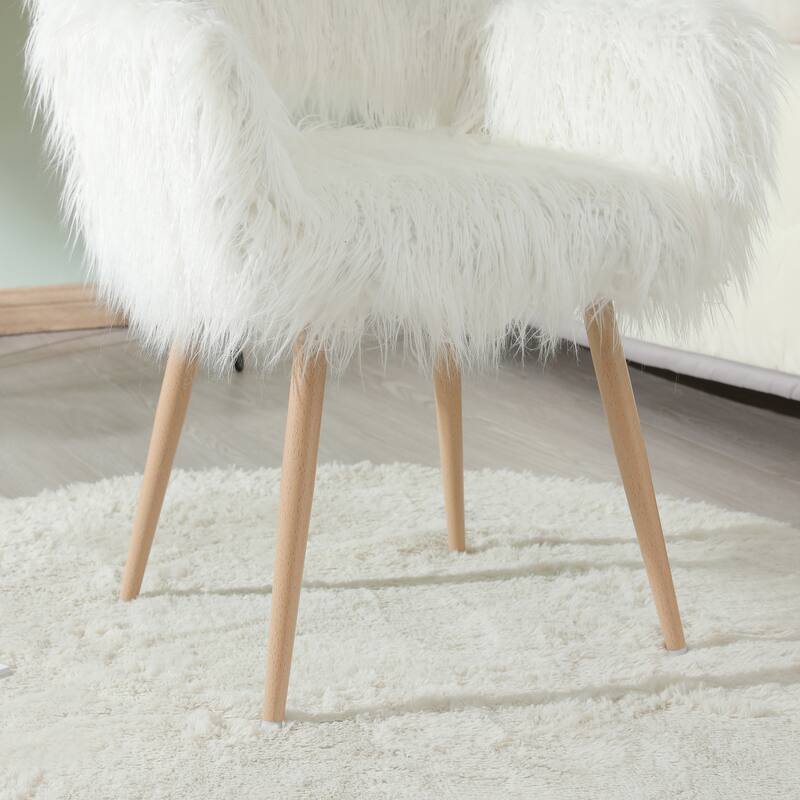 Faux Fur Upholstered Make-up Chair Side Dining Chair with Metal Leg