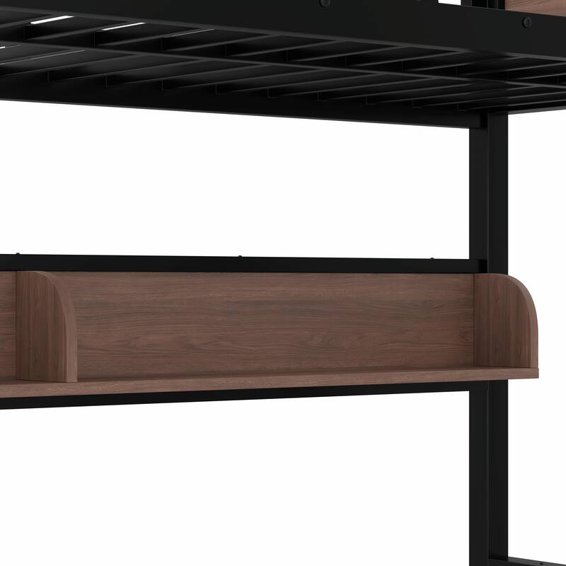 Metal Bunk Bed with Storage Shelves and Lights - Space-Saving & Noise-Free Design