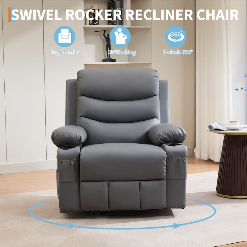 Swivel Rocker Recliner Chair with Massage and Heat, Oversized Reclining Sofa