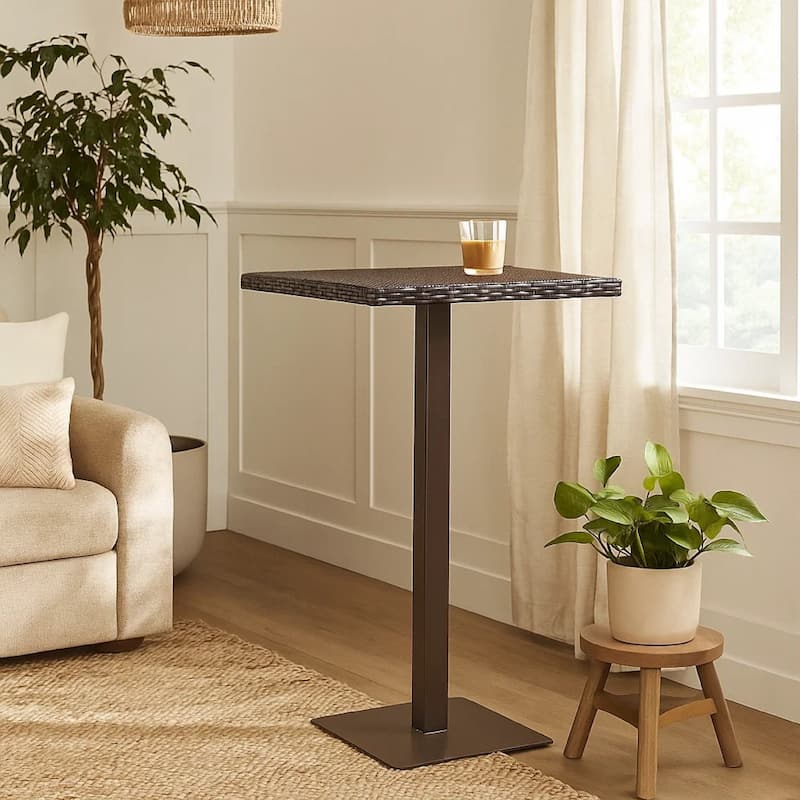 Outdoor Square Bar Table, Brown Multi Rattan, Metal Frame