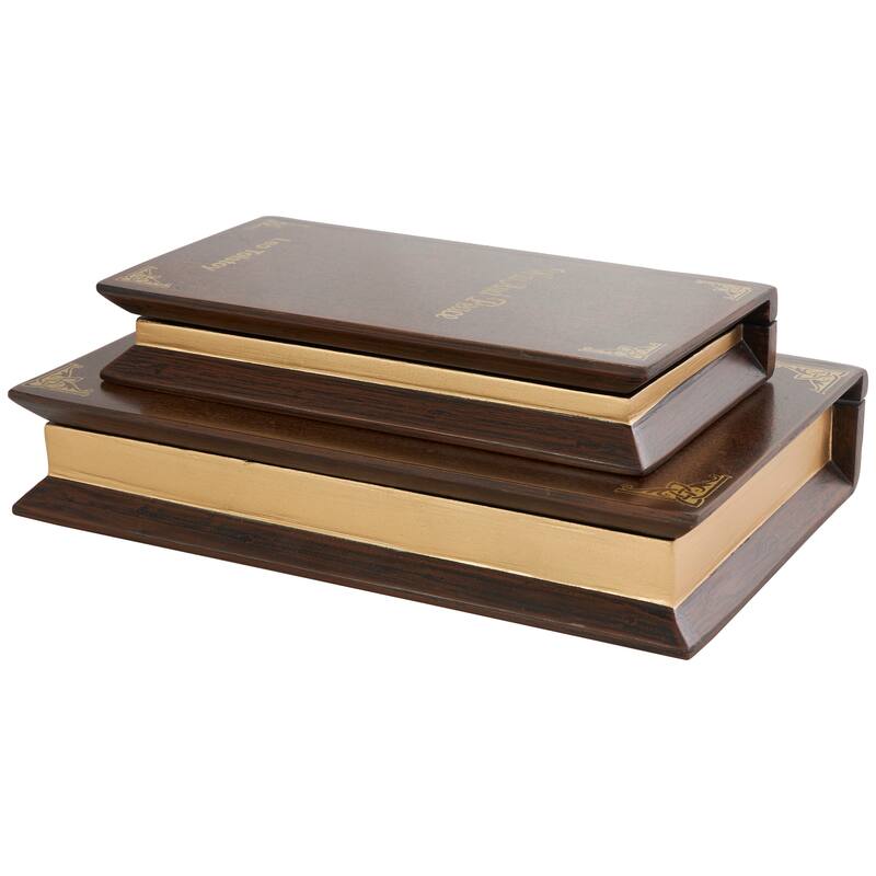 Blue, Green, Brown or Red Wooden Storage Faux Book Box (Set of 2)