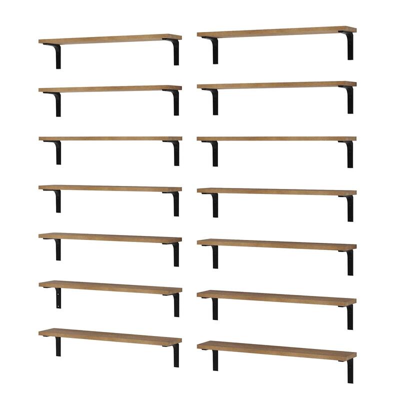 Wallniture Nola 24" Floating Shelves for Wall Decor, Wood Shelves for Living Room, Office, Kitchen Storage Shelves, 14 Pcs - Walnut