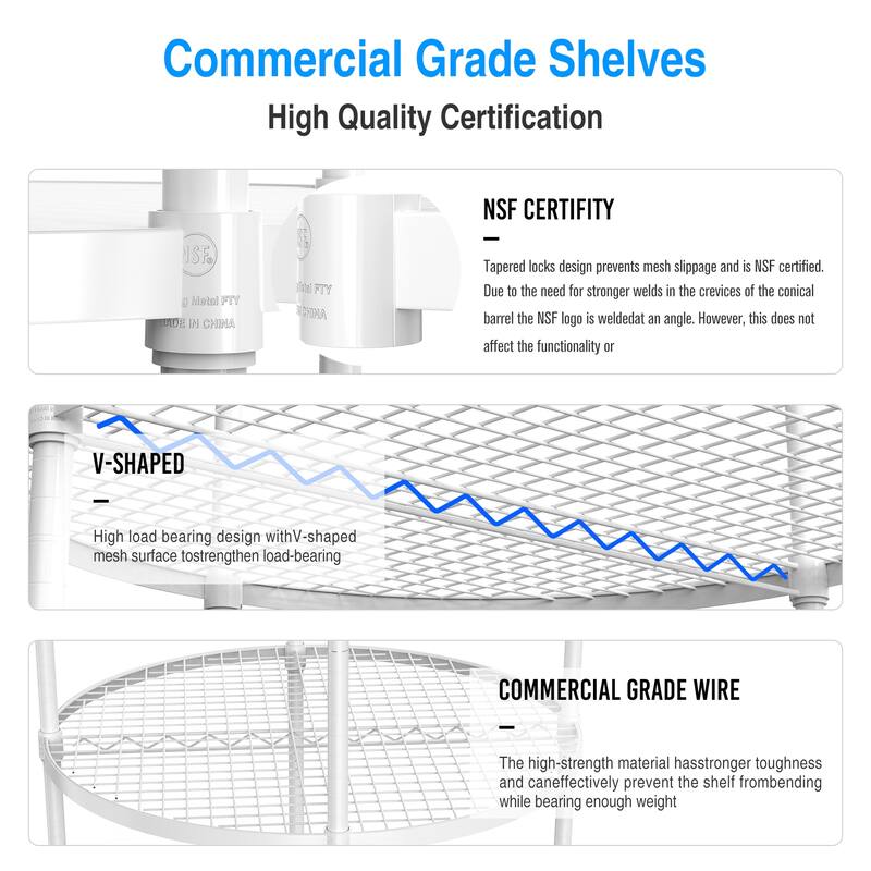 6-layer circular shelf with wheels,White/Black/Silver - 6 Tier