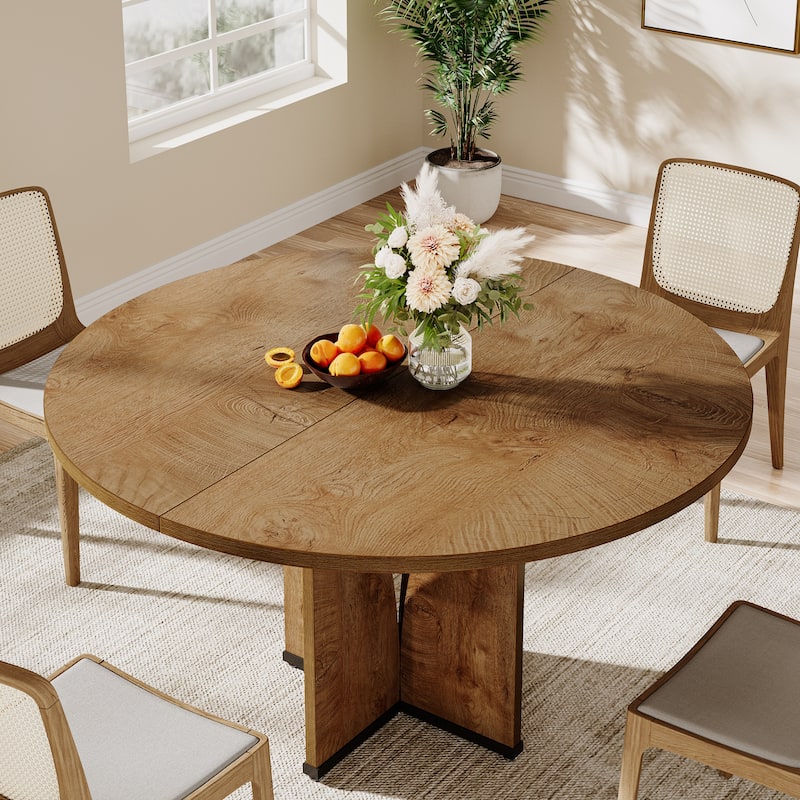 Farmhouse 39.37" Round Wood Kitchen Dining Room Table