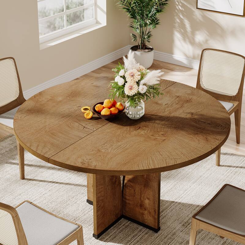 Wooden Large Dining Table, Round Kitchen Table for Dining/Living Room