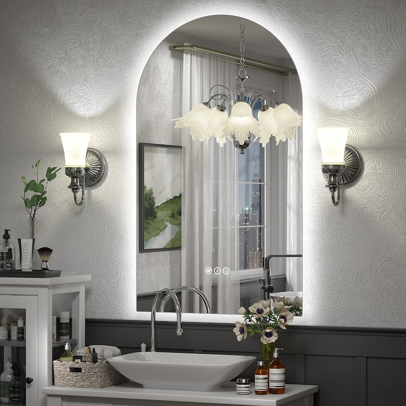 UL Certified Arched LED Anti-fog Tempered Glass Wall Bathroom Vanity Mirror - 40"x24" - Backlit
