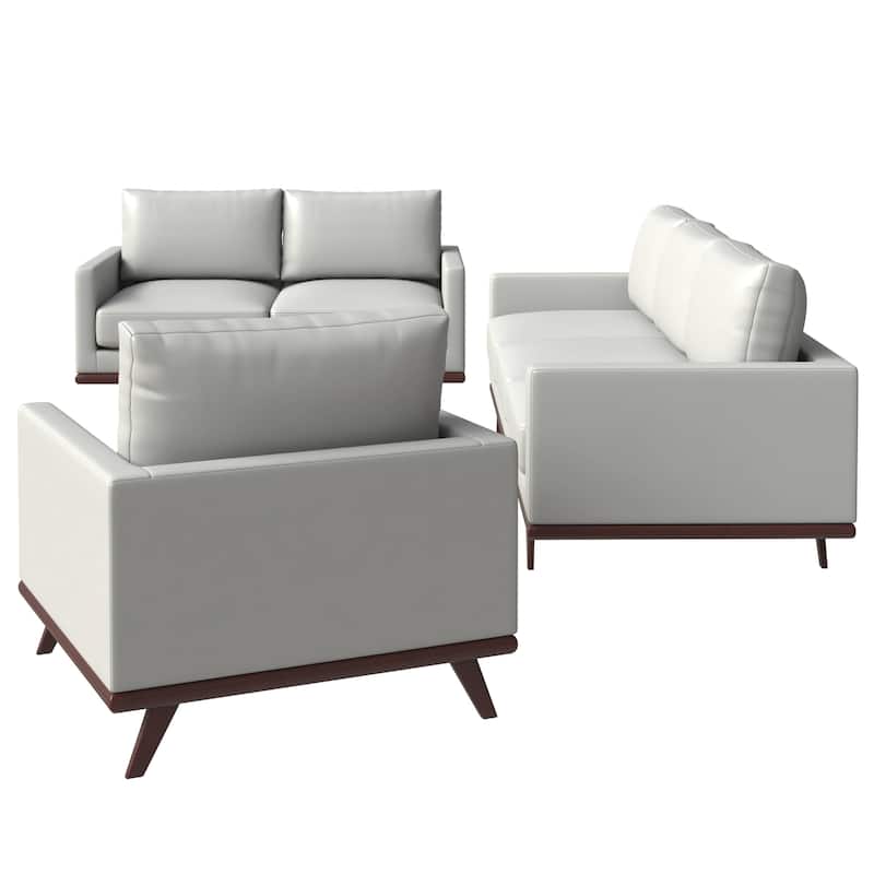3-Piece Sofa Set Upholstered in Leather with Birch Wood Base Chester Collection