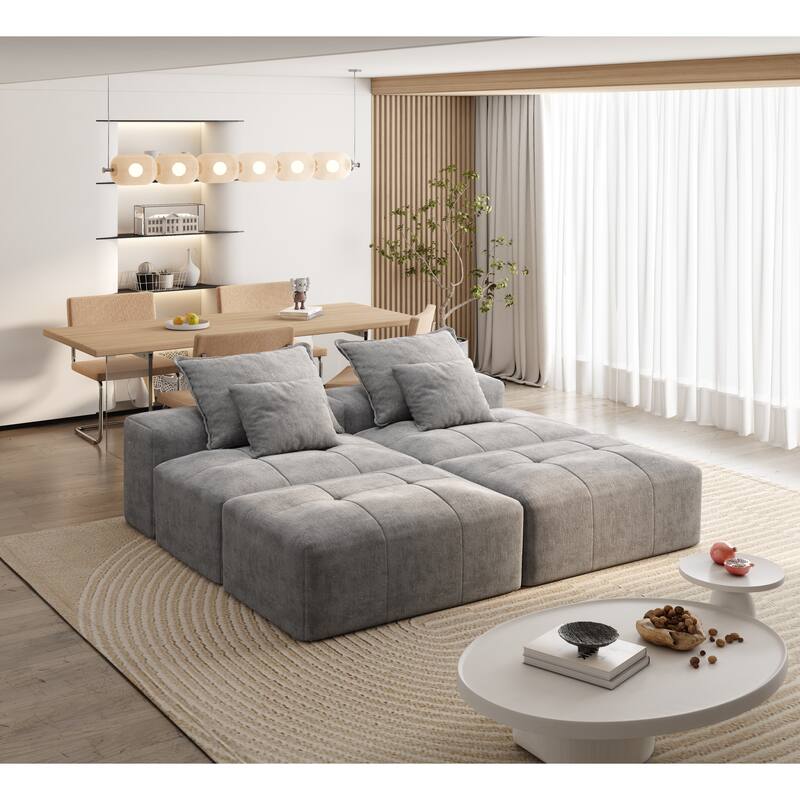 Modern Oversized Modular Sectional Sofa with 2 Ottoman and 2 seat, with 4 Pillows,4 PCS DIY Combination Tufted Sofa