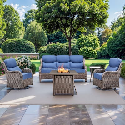 Pocassy Outdoor 6" Sofa Swivel Chair with Fire Pit Table