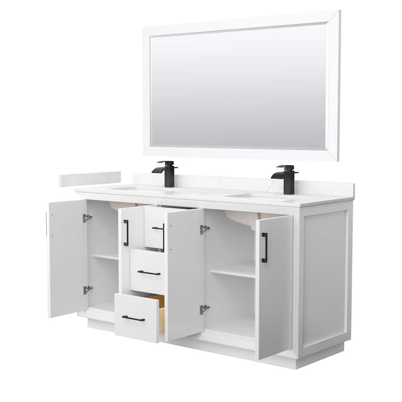 Strada 66-inch Double Vanity, Quartz Top, 58-inch Mirror