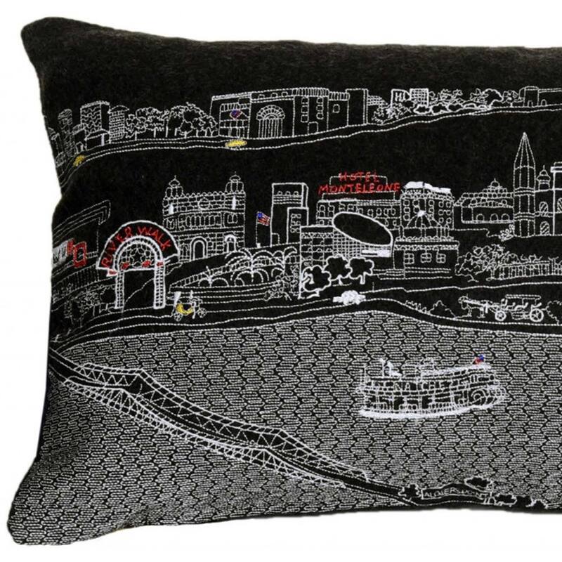 HomeRoots 25" Black New Orleans Nighttime Skyline Lumbar Decorative Pillow
