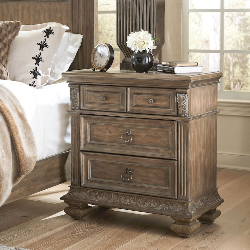 Carlisle Court Chestnut Bedside Chest with Charging Station - Chestnut