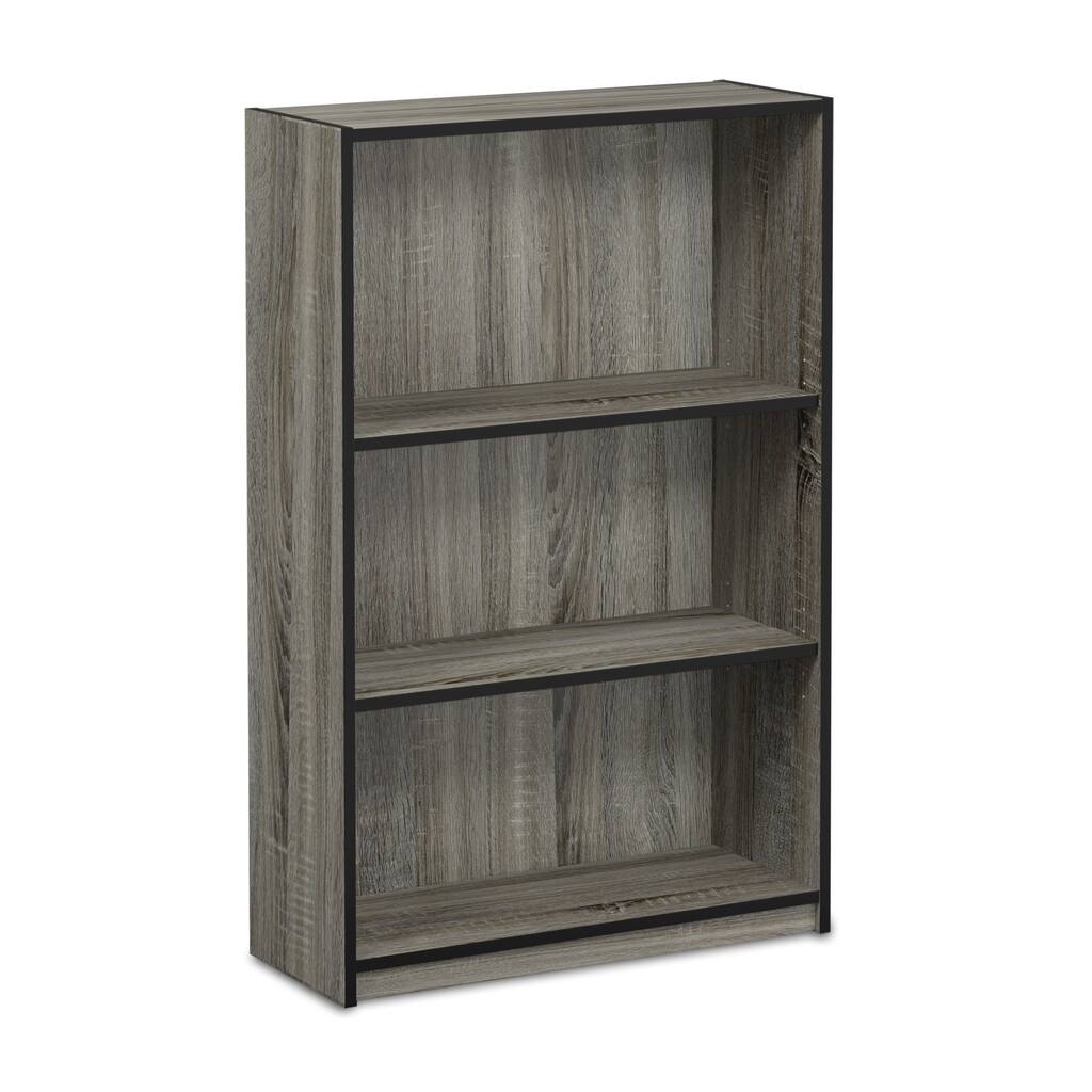 3-Tier Adjustable Shelf Bookcase, French Oak Grey & Simplistic