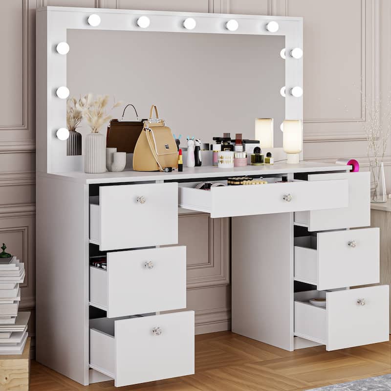 Boahaus Makeup Vanity 7 Drawers Lighted Crystal Knobs USB Port