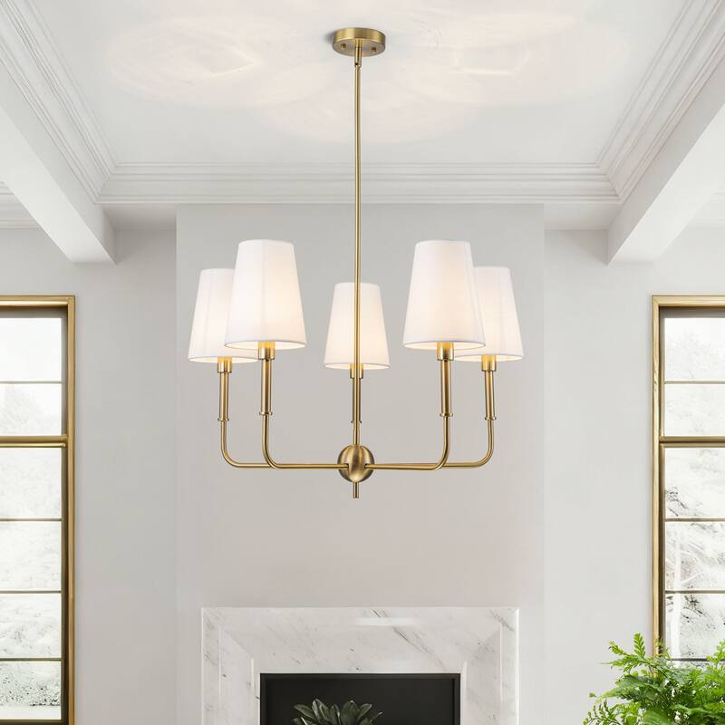 Starsky 5-Light Classic Traditional Chandelier with White Fabric Shades