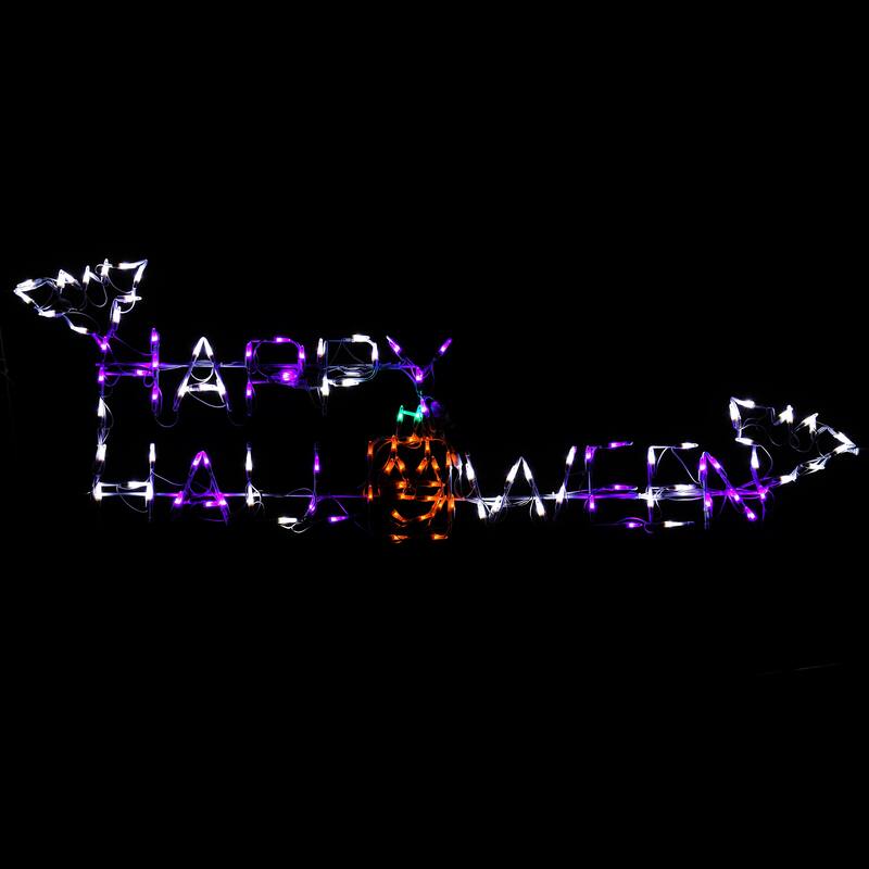 National Tree Company Halloween Lighted Sign Decoration, White, Happy Halloween Sign, LED Lights, Plug In, 57 Inches