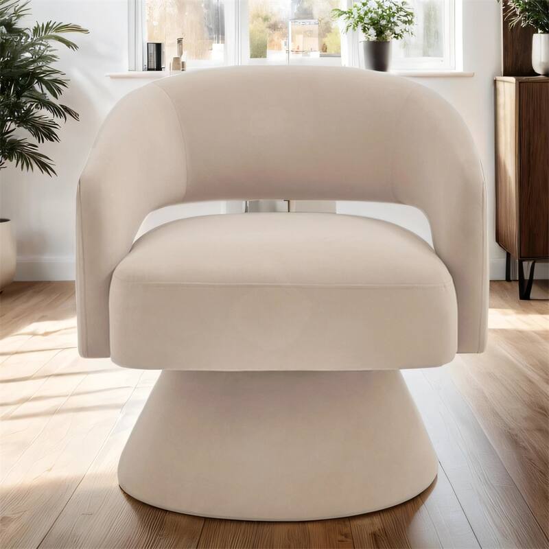 Modern Upholstered Velvet Swivel Barrel Chair with Armrest