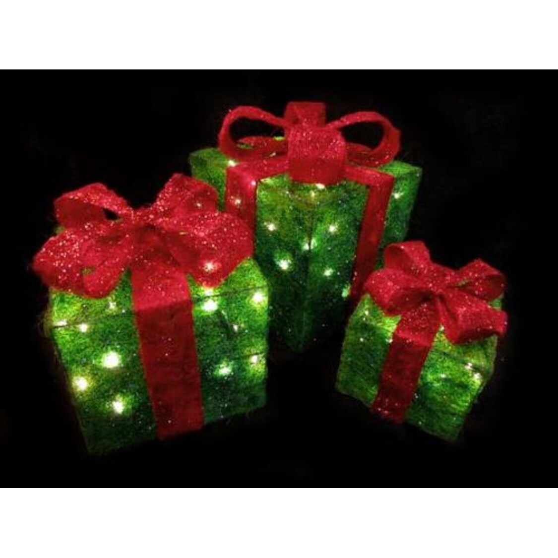 Shop Set Of 3 Lighted Sparkling Green Sisal Gift Boxes Christmas