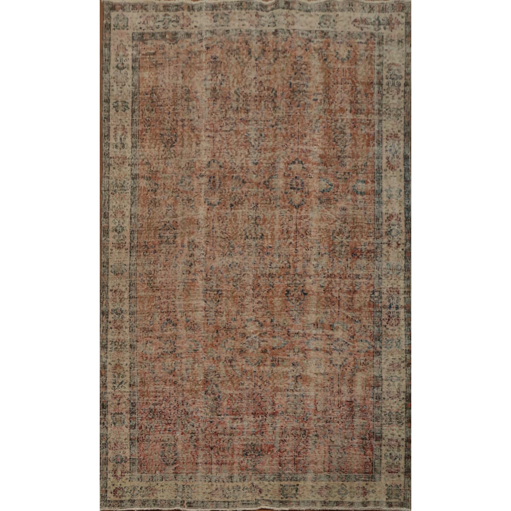 Hand Knotted Oriental 100% Wool Carpet Transitional Floral Oranges & Rust Anatolian Area Rug - 8' 9'' X 5' 10''
