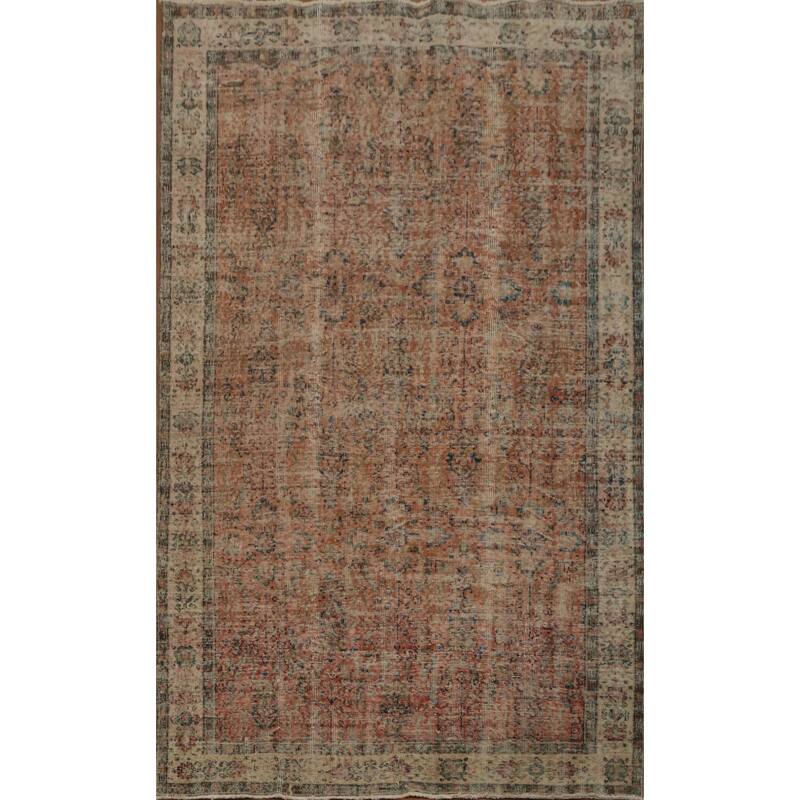 Hand Knotted Oriental 100% Wool Carpet Transitional Floral Oranges & Rust Anatolian Area Rug - 8' 9'' X 5' 10''
