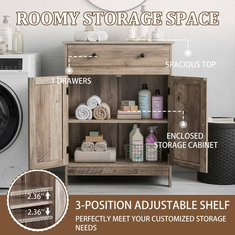 Bathroom Storage Cabinet with 2 Doors and 1 Drawer