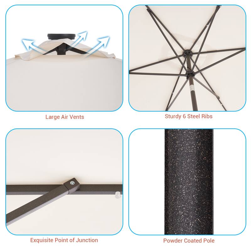 LIVOOSUN LED 10 x 6.5Ft Patio Table Umbrellas Outdoor Market Umbrella with Aluminium/Steel Pole, UV-Resistant Canopy