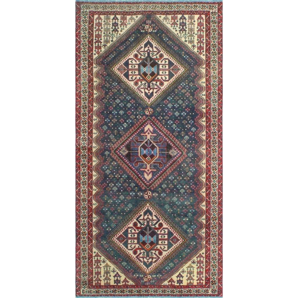 Fine Vintage Distressed Yamina Navy/Ivory Runner - 4'10" x 9'10"