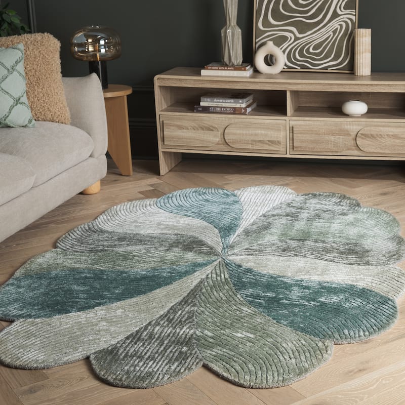 SAFAVIEH Handmade Fifth Avenue Vidya Mid-Century Modern Viscose Rug - Green/Beige - 4' x 6' Oval