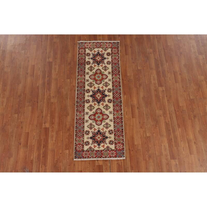 Geometric Kazak Runner Rug Hand-Knotted Wool Carpet - 2'1" x 5'10"