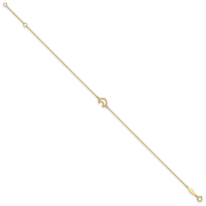Curata Women's 14k Yellow Gold Textured and Polished Moon Anklet - 10 Inch